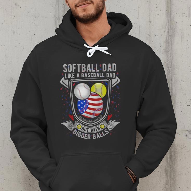 Softball Dad Like A Baseball Dad 4th Of July USA Retro Flag Men Hoodie