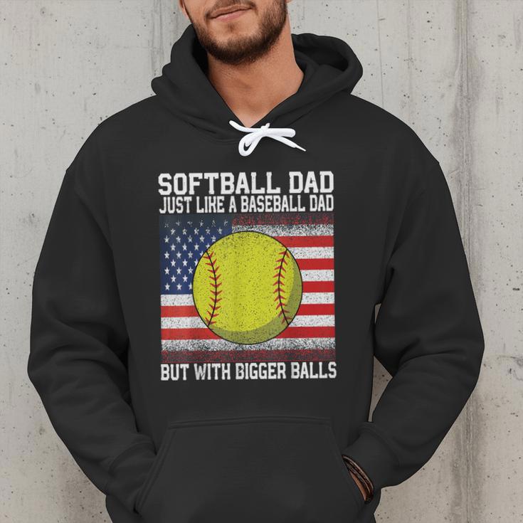 Softball Dad Like a Baseball Dad Father's Day USA Flag Men Hoodie