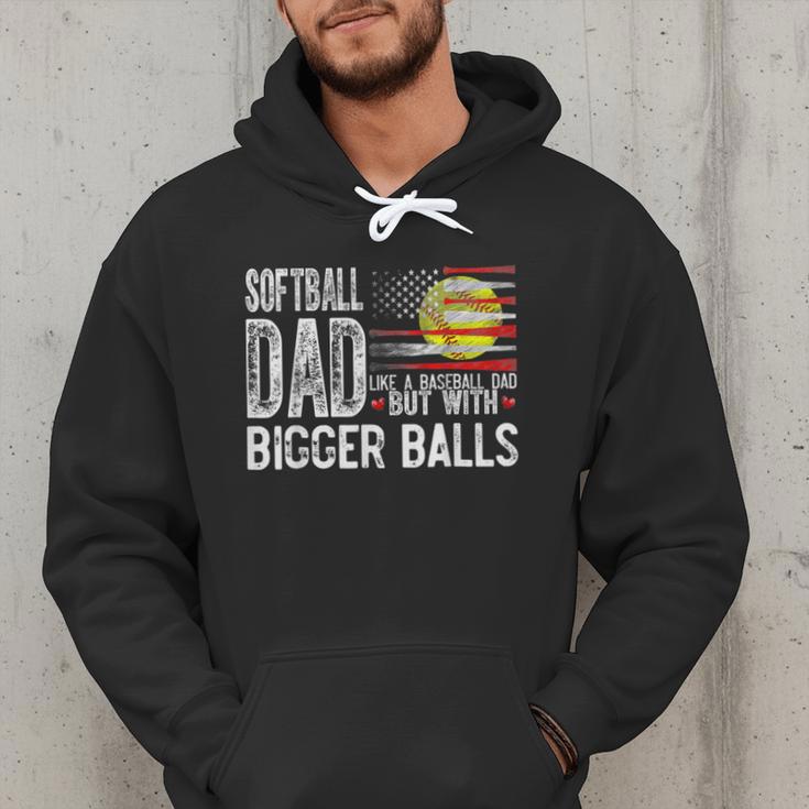 Softball Dad Like A Baseball Dad Retro US Flag Father's Day Men Hoodie