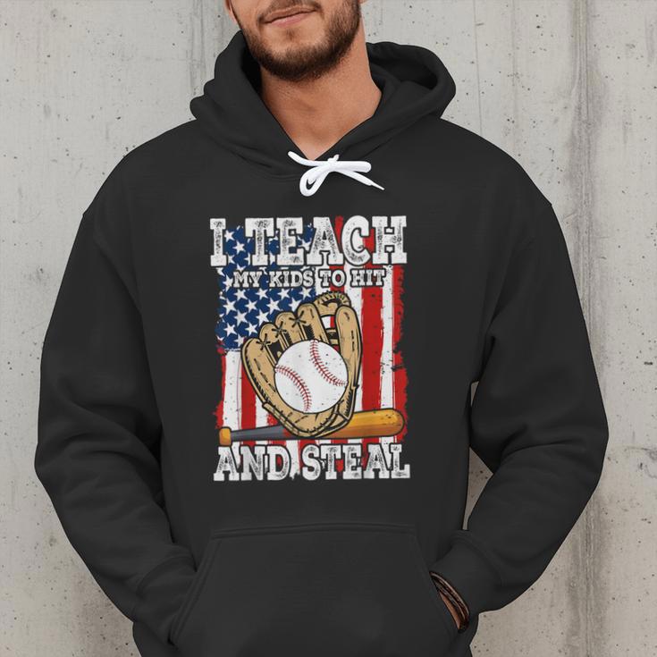 I Teach My Kids To Hit And Steal Baseball Dad American Flag Men Hoodie I Teach My Kids To Hit And Steal Baseball Dad American Flag Men Hoodie