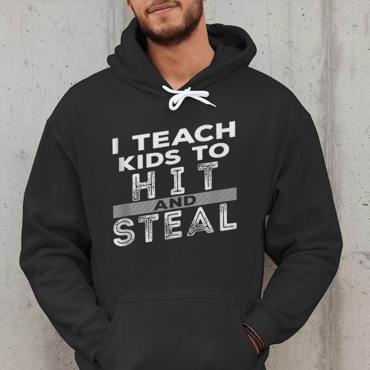 I Teach My Kids To Hit Steal Fun Softball Baseball Dad Coach Men Hoodie I Teach My Kids To Hit Steal Fun Softball Baseball Dad Coach Men Hoodie