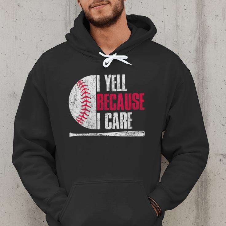 Vintage Baseball Fan I Yell Because I Care Baseball Dads Men Hoodie