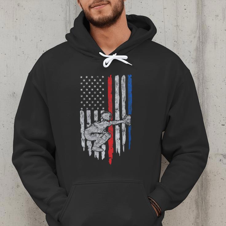 Vintage Baseball US Flag Tee Baseball Dad Player Coach Men Hoodie