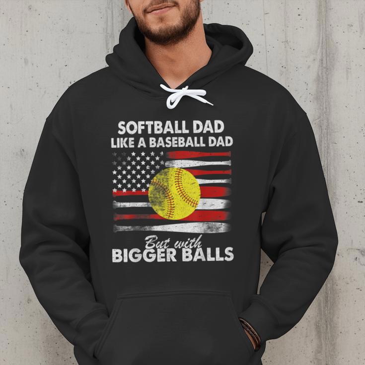 Vintage Softball Dad Like A Baseball Dad US Flag Fathers Day Men Hoodie