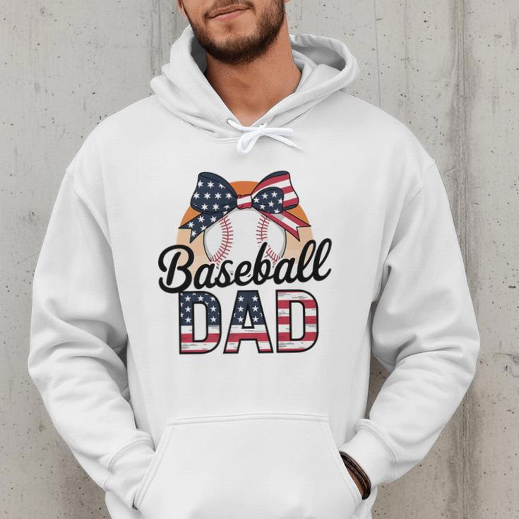 Baseball Dad American Flag Bow Sports Premium Men Hoodie