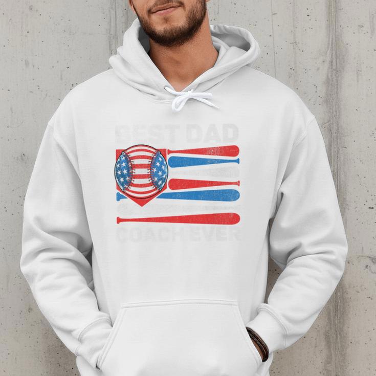 Best Dad Coach Ever Baseball Dad American Flag 4th Of July Premium Men Hoodie