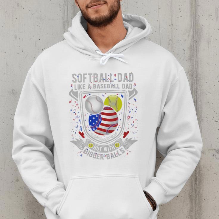 Softball Dad Like A Baseball Dad 4th Of July USA Retro Flag Premium Men Hoodie