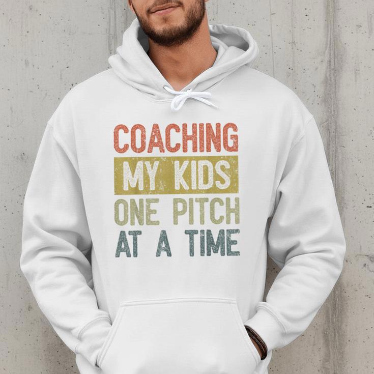 Vintage Baseball Dad Coaching My Kids One Pitch At A Time Men Hoodie
