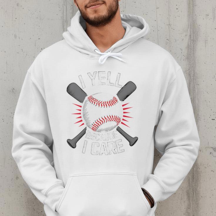 I Yell Because I Care Baseball Coach Baseball Dad Fan Premium Men Hoodie