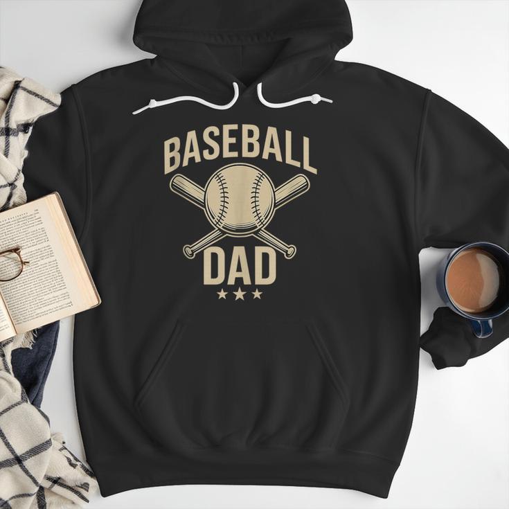 Baseball Dad Crossed Bats Cool Sports Fan Vintage Men Hoodie