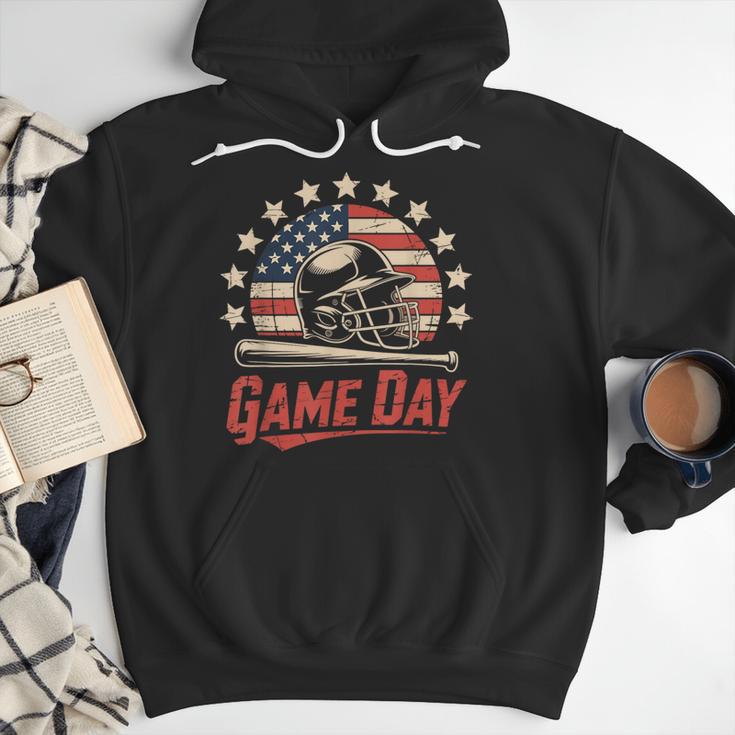 Baseball Dad Game Day USA Flag Men Hoodie