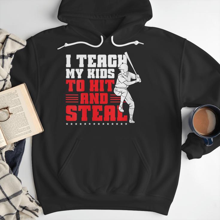 Baseball Dad Teach Kids Hit And Steal Softball Game Men Hoodie Baseball Dad Teach Kids Hit And Steal Softball Game Men Hoodie
