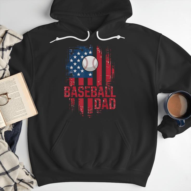 Baseball Dad USA American Flag 4th Of July Men Hoodie