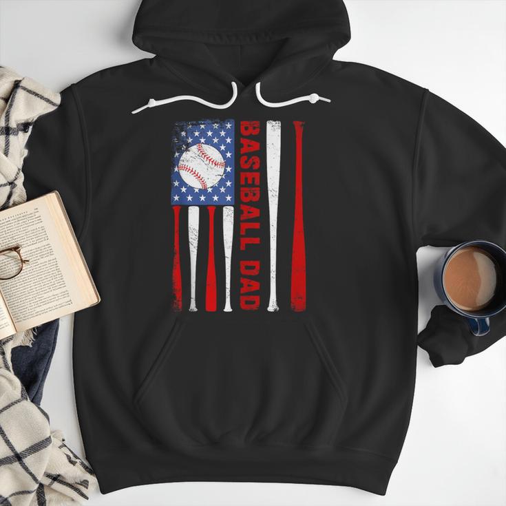 Baseball Dad USA American Flag Father's Day 4th Of July Men Hoodie