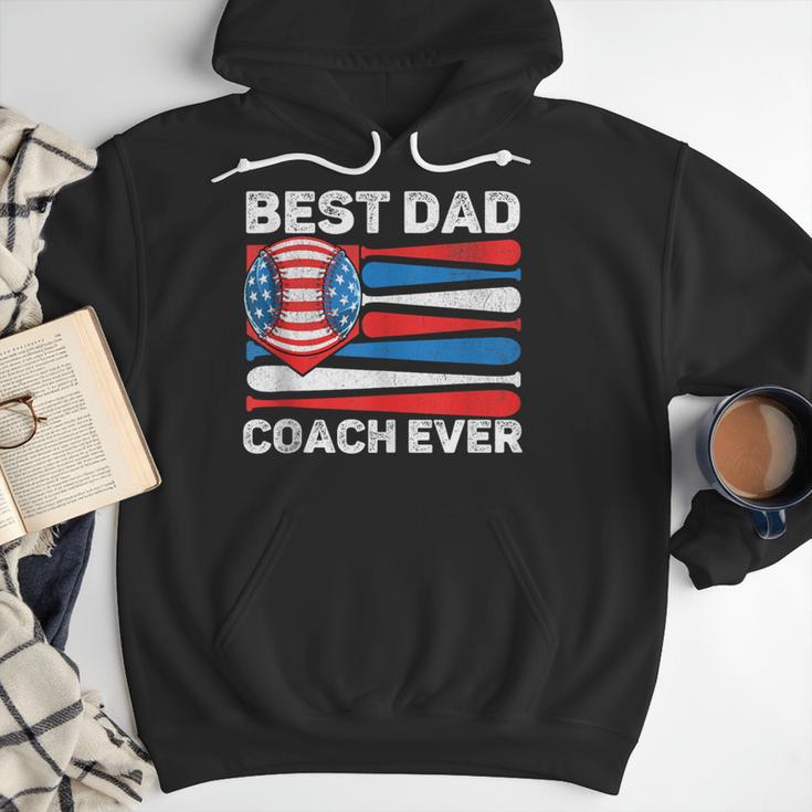 Best Dad Coach Ever Baseball Dad American Flag 4th Of July Men Hoodie