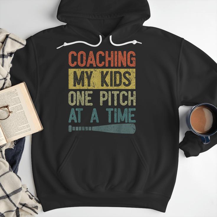 Coaching My Kids One Pitch At A Time Vintage Baseball Dad Men Hoodie Coaching My Kids One Pitch At A Time Vintage Baseball Dad Men Hoodie