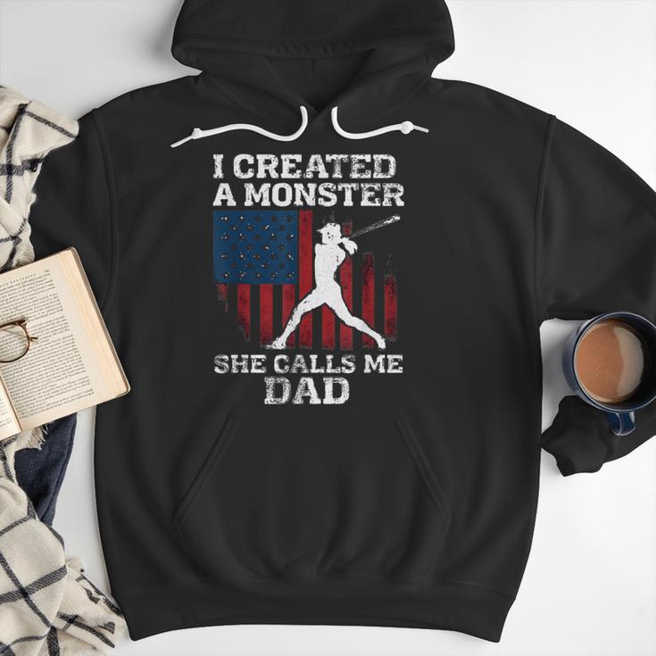 I Created Monster She Calls Me Dad Baseball Dad Men Hoodie