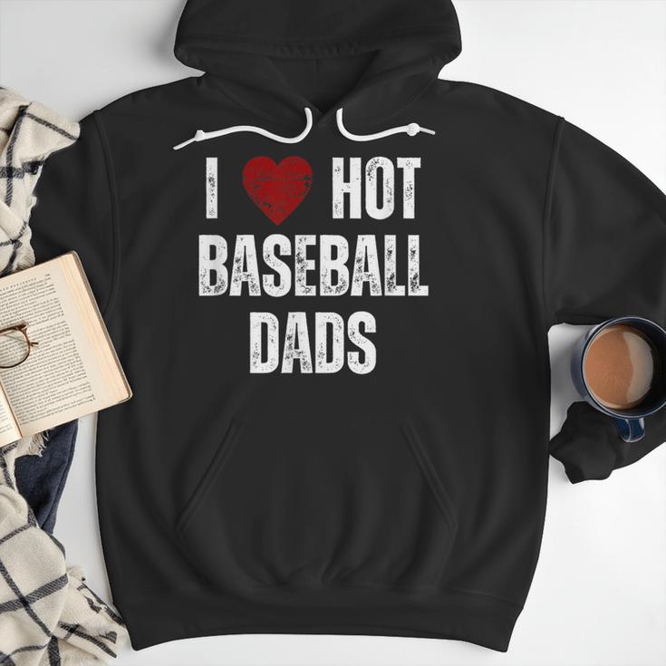 I Love Hot Baseball Dads Red Hearts Men Hoodie