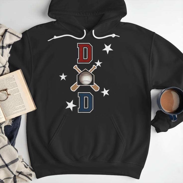 Patriotic Baseball Dad Father's Day Red Blue Star Men Hoodie