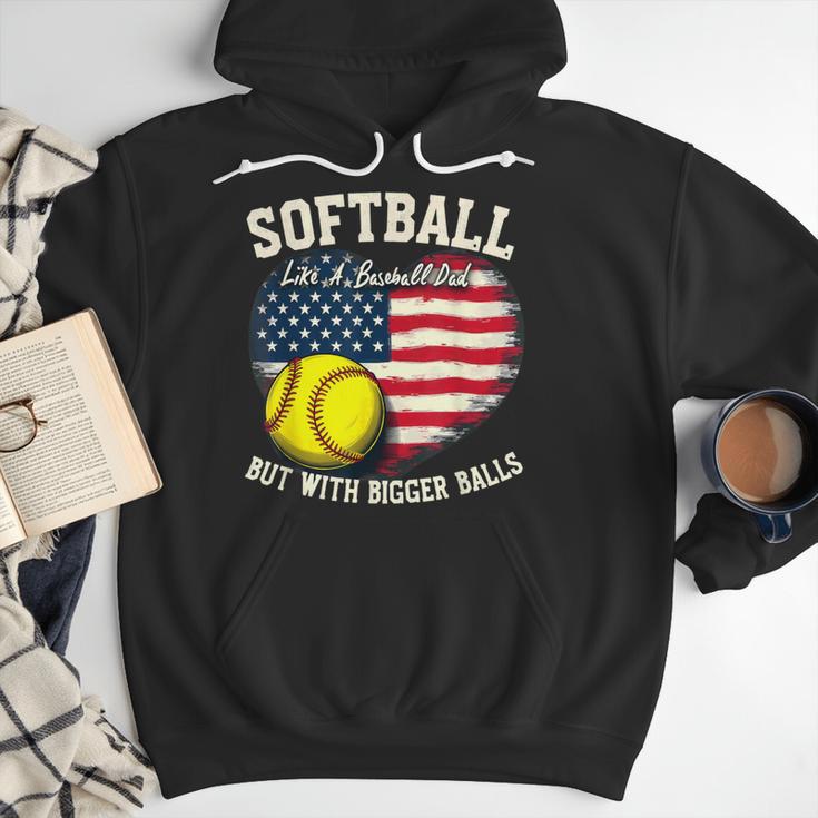 Patriotic US Flag Softball Dad Like A Baseball Dad Men Hoodie