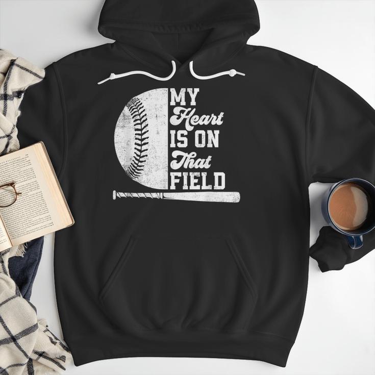 Proud Baseball Dad Fan My Heart Is On That Baseball Field Men Hoodie