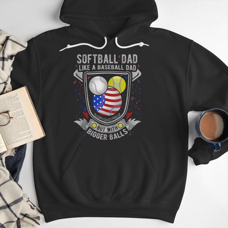 Softball Dad Like A Baseball Dad 4th Of July USA Retro Flag Men Hoodie