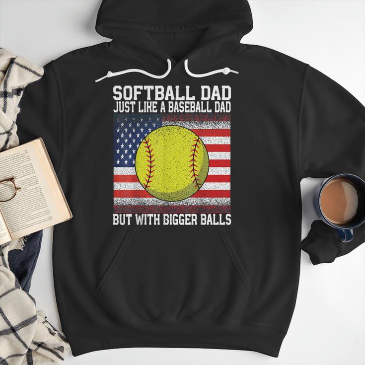 Softball Dad Like a Baseball Dad Father's Day USA Flag Men Hoodie