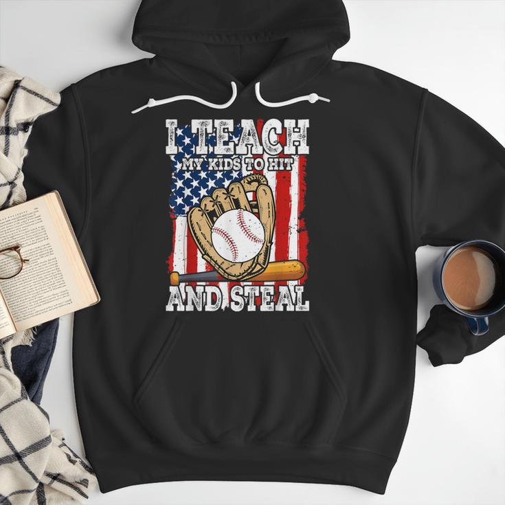 I Teach My Kids To Hit And Steal Baseball Dad American Flag Men Hoodie I Teach My Kids To Hit And Steal Baseball Dad American Flag Men Hoodie