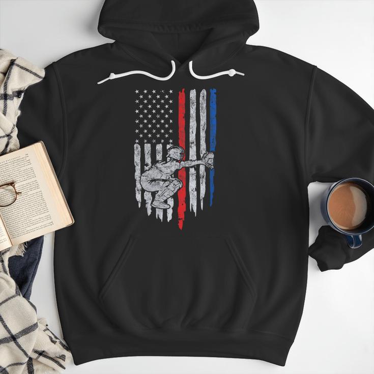 Vintage Baseball US Flag Tee Baseball Dad Player Coach Men Hoodie