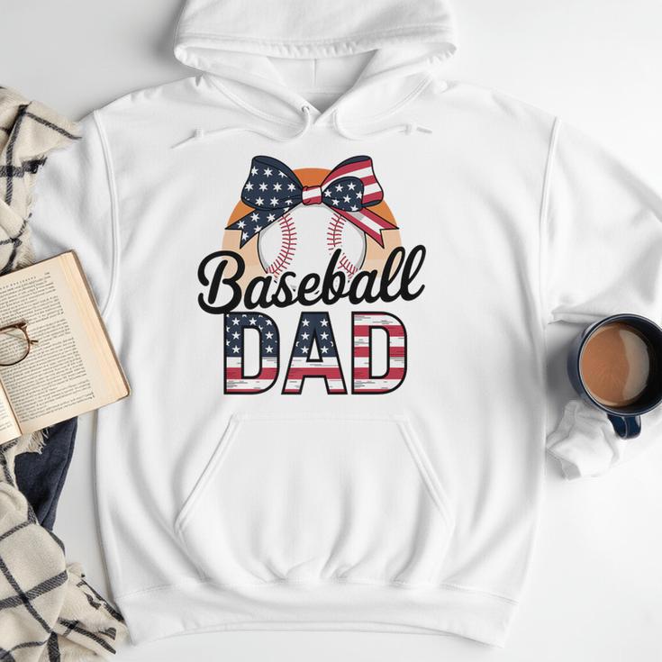 Baseball Dad American Flag Bow Sports Premium Men Hoodie