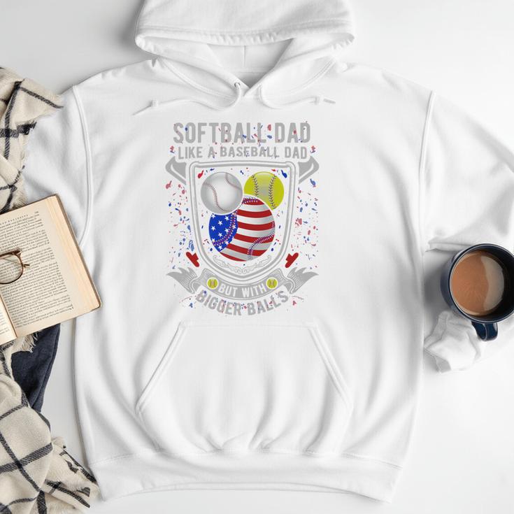 Softball Dad Like A Baseball Dad 4th Of July USA Retro Flag Premium Men Hoodie