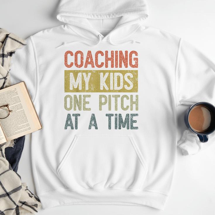 Vintage Baseball Dad Coaching My Kids One Pitch At A Time Men Hoodie