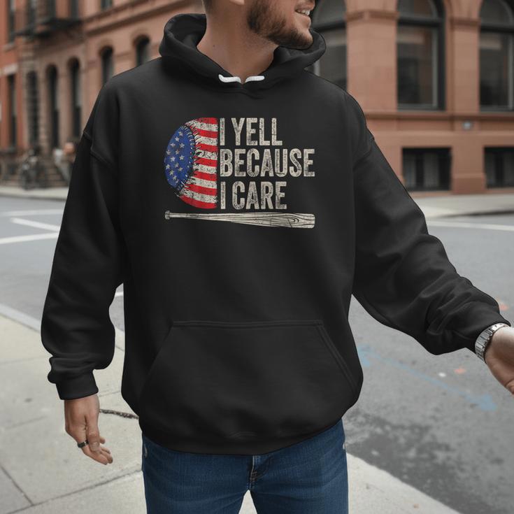 4th Of July Baseball Fan I Yell Because I Care Baseball Dads Men Hoodie