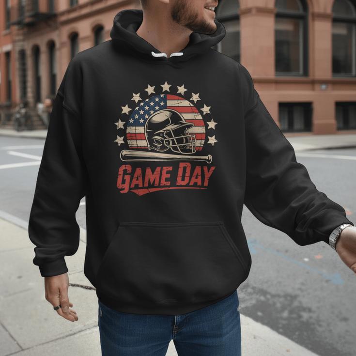 Baseball Dad Game Day USA Flag Men Hoodie