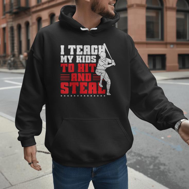 Baseball Dad Teach Kids Hit And Steal Softball Game Men Hoodie Baseball Dad Teach Kids Hit And Steal Softball Game Men Hoodie