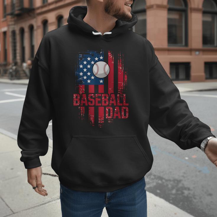 Baseball Dad USA American Flag 4th Of July Men Hoodie