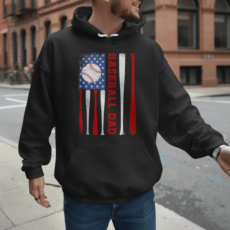 Baseball Dad USA American Flag Father's Day 4th Of July Men Hoodie