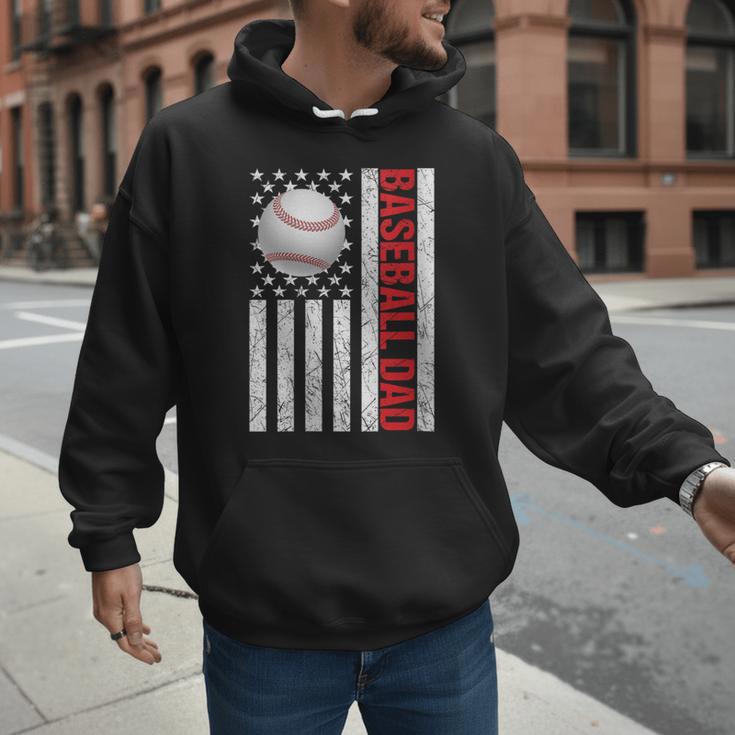 Baseball Dad USA American Flag Patriotic Dad 4th Of July Men Hoodie