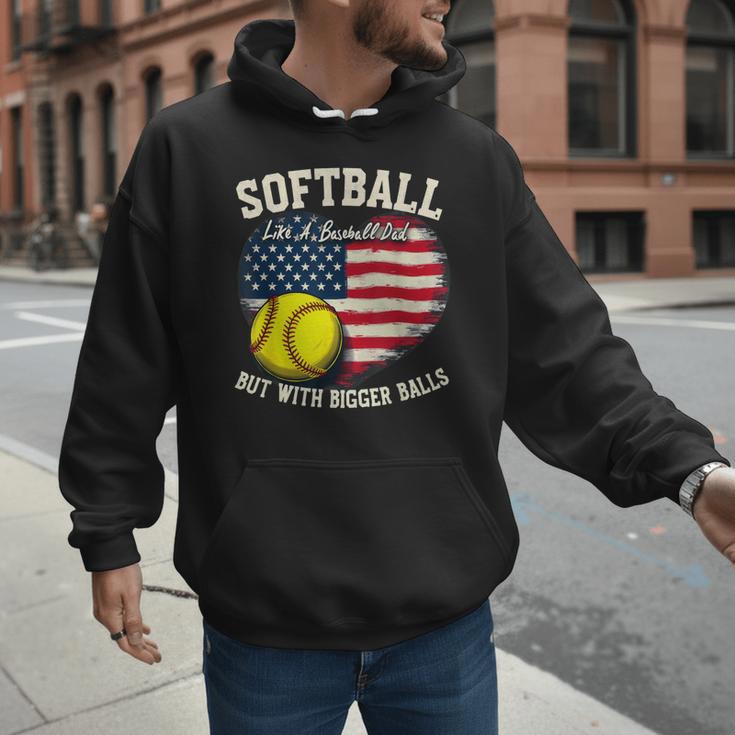 Patriotic US Flag Softball Dad Like A Baseball Dad Men Hoodie