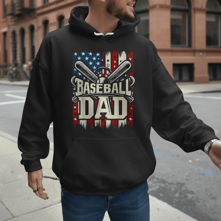 Retro American Flag Baseball Dad Father's Day Men Hoodie