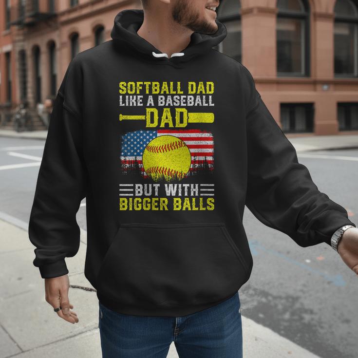 Softball Dad Like A Baseball Dad But Bigger Balls Back Men Hoodie