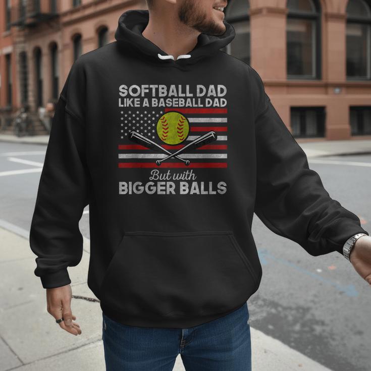 Softball Dad Like a Baseball Dad But Bigger Balls Father Day Men Hoodie