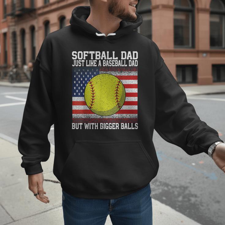 Softball Dad Like a Baseball Dad Father's Day USA Flag Men Hoodie