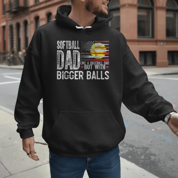 Softball Dad Like A Baseball Dad Retro US Flag Father's Day Men Hoodie