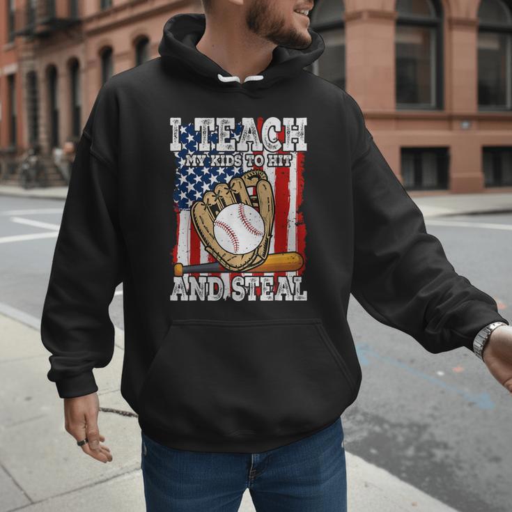I Teach My Kids To Hit And Steal Baseball Dad American Flag Men Hoodie I Teach My Kids To Hit And Steal Baseball Dad American Flag Men Hoodie
