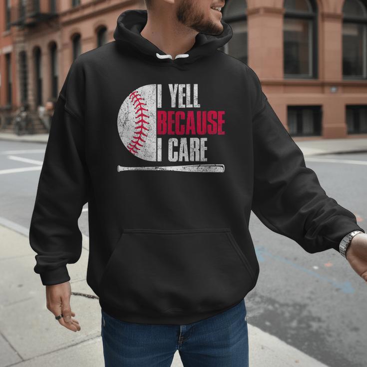 Vintage Baseball Fan I Yell Because I Care Baseball Dads Men Hoodie