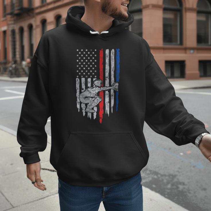 Vintage Baseball US Flag Tee Baseball Dad Player Coach Men Hoodie