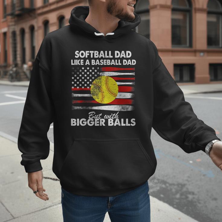 Vintage Softball Dad Like A Baseball Dad US Flag Fathers Day Men Hoodie
