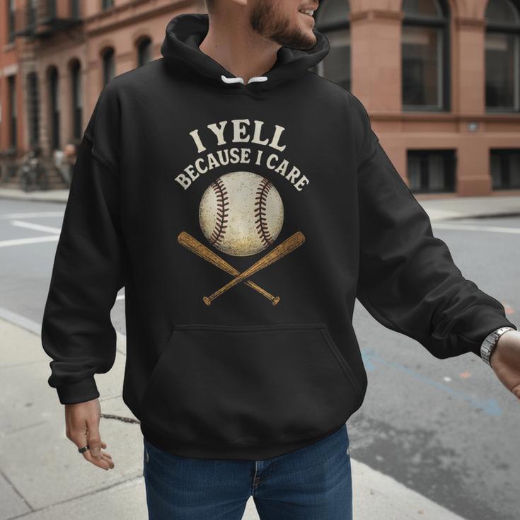 I Yell Because I Care Baseball Dad Coach Men Hoodie