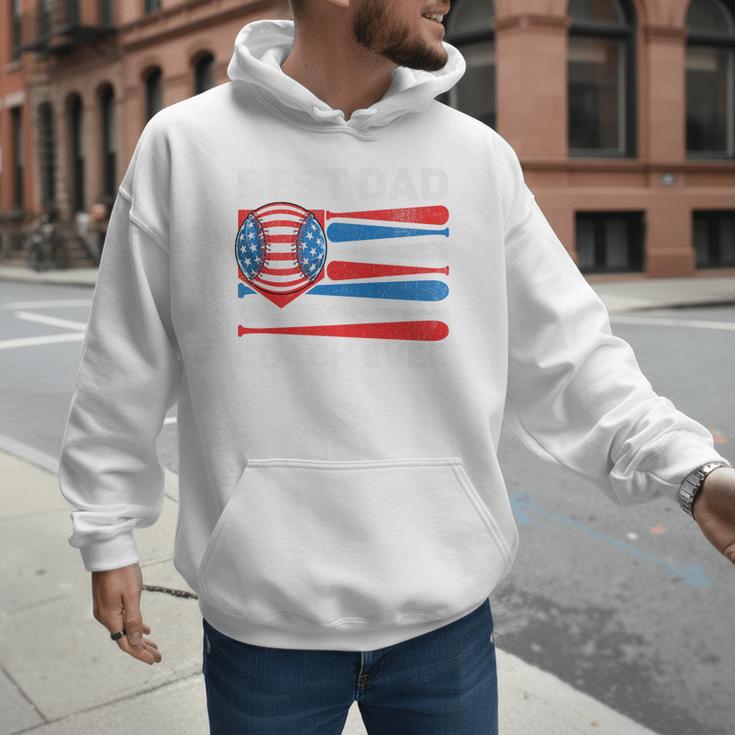 Best Dad Coach Ever Baseball Dad American Flag 4th Of July Premium Men Hoodie